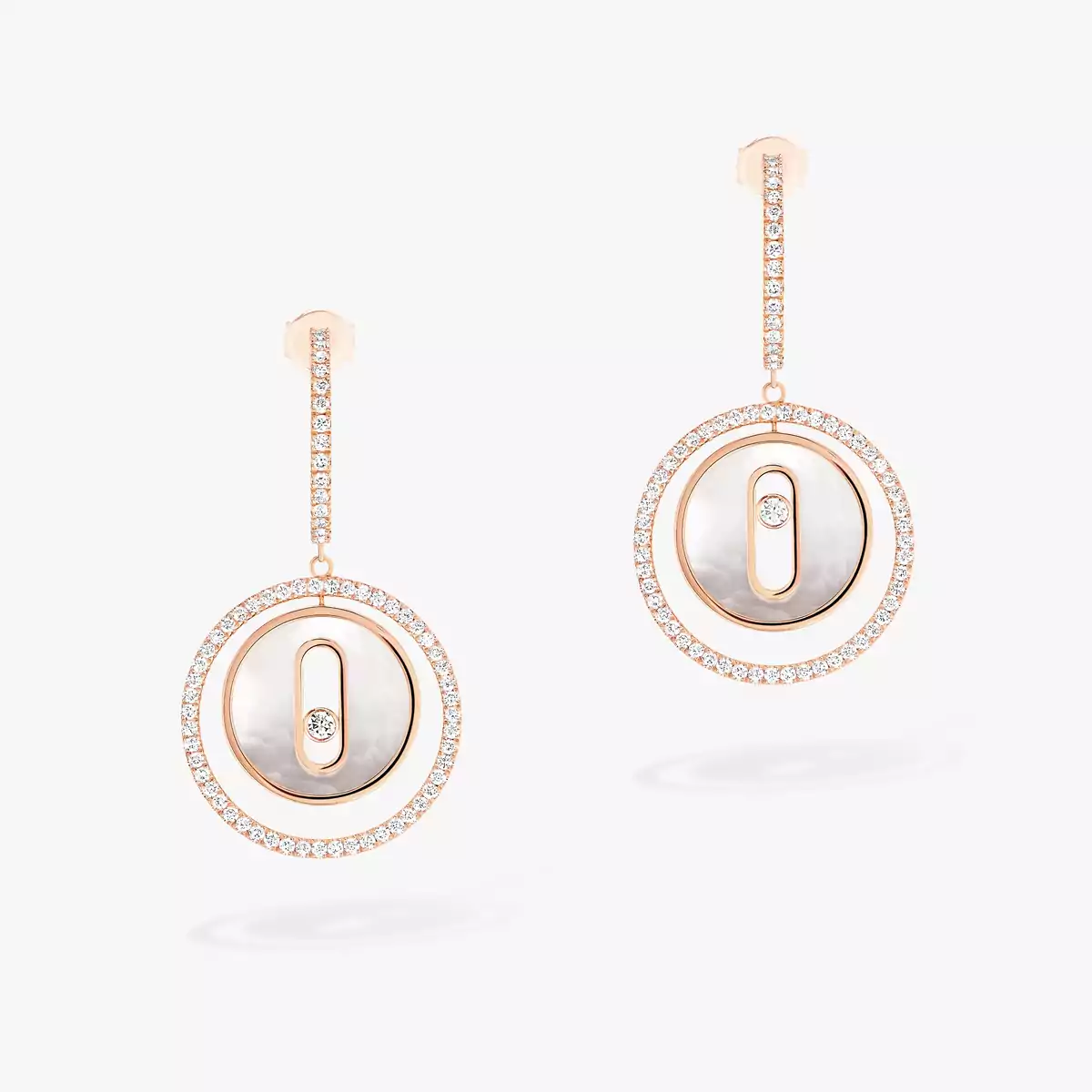 Lucky Move SM White Mother-of-Pearl -Pink Gold Diamond Earrings
