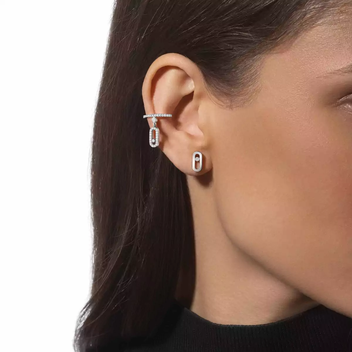 Move Uno Single Clip PavÃ© Drop Pendant -White Gold Diamond Earrings