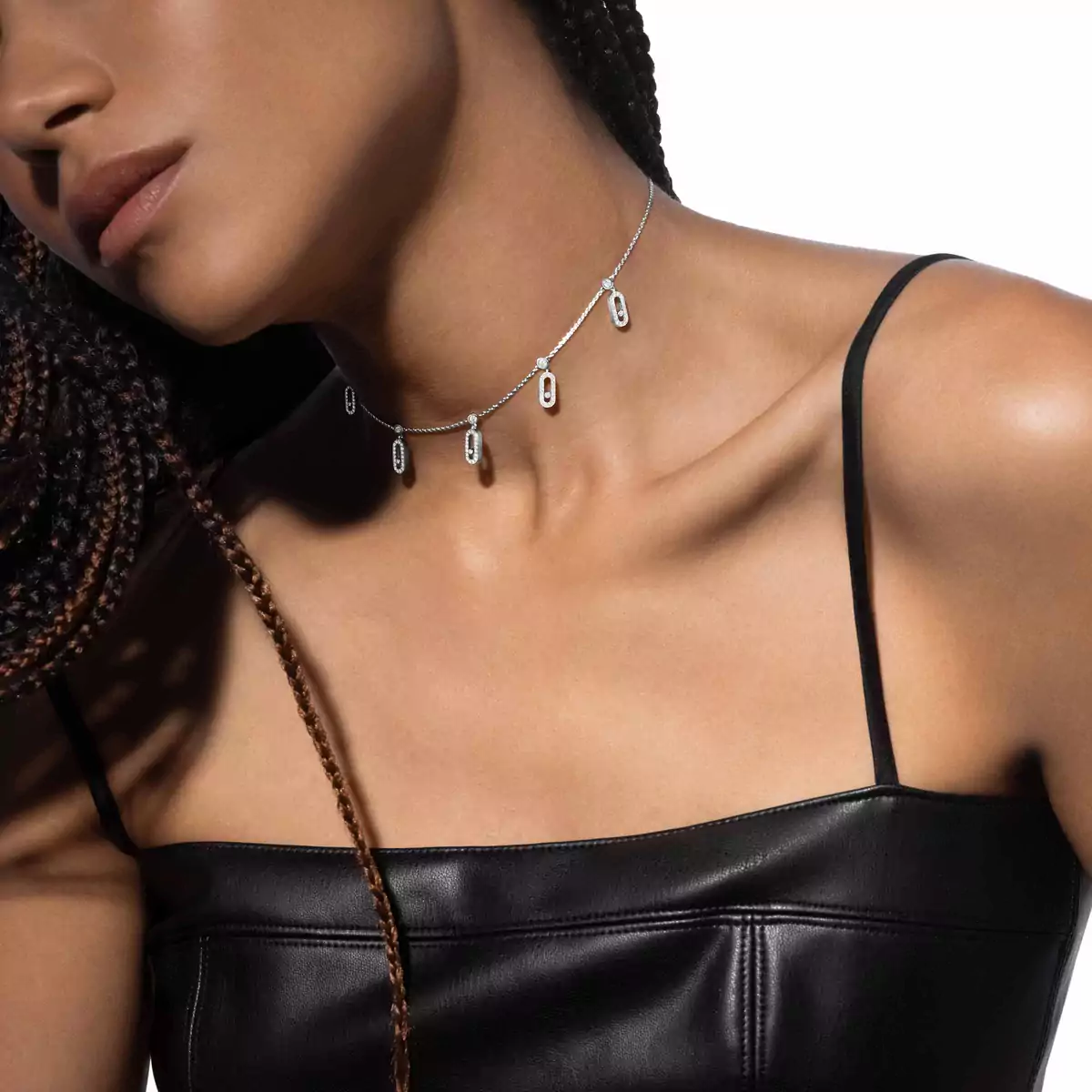 Move Uno Pavé Drop Pendant Choker -White Gold Diamond Necklace