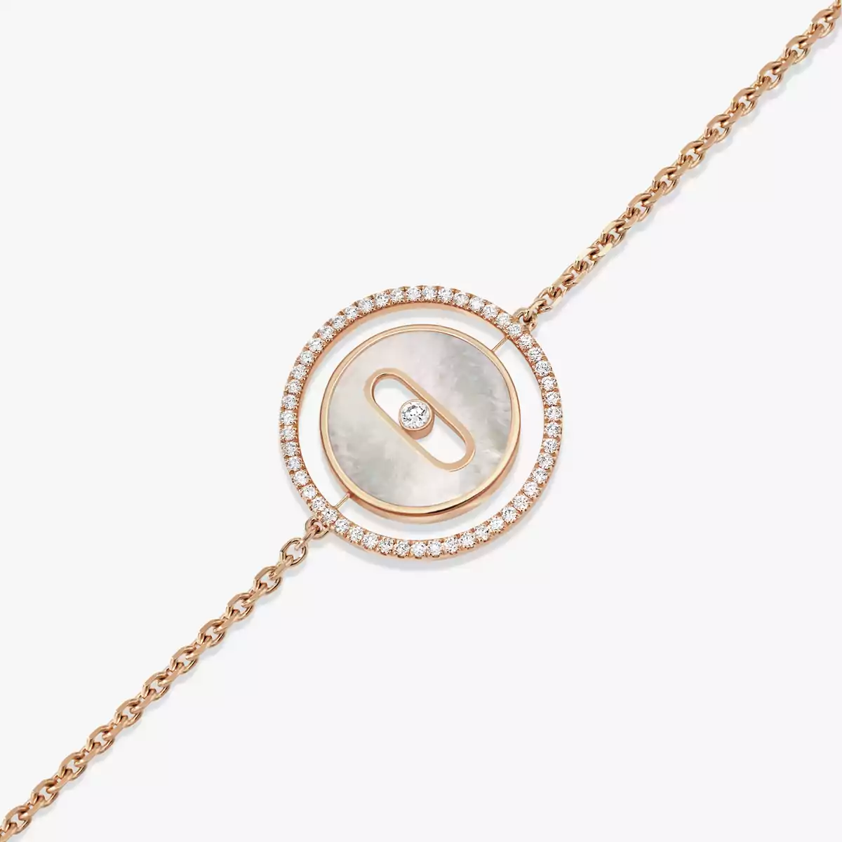 Lucky Move SM White Mother-of-Pearl -Pink Gold Diamond Bracelet