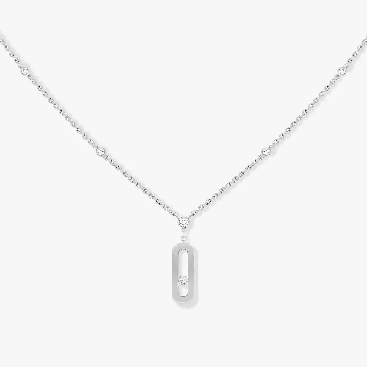Move Uno Long Necklace-White Gold Diamond Necklace