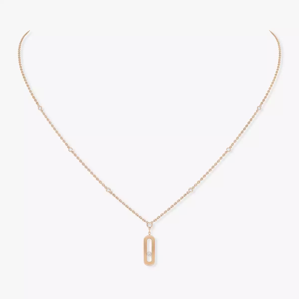Move Uno Long Necklace-Pink Gold Diamond Necklace