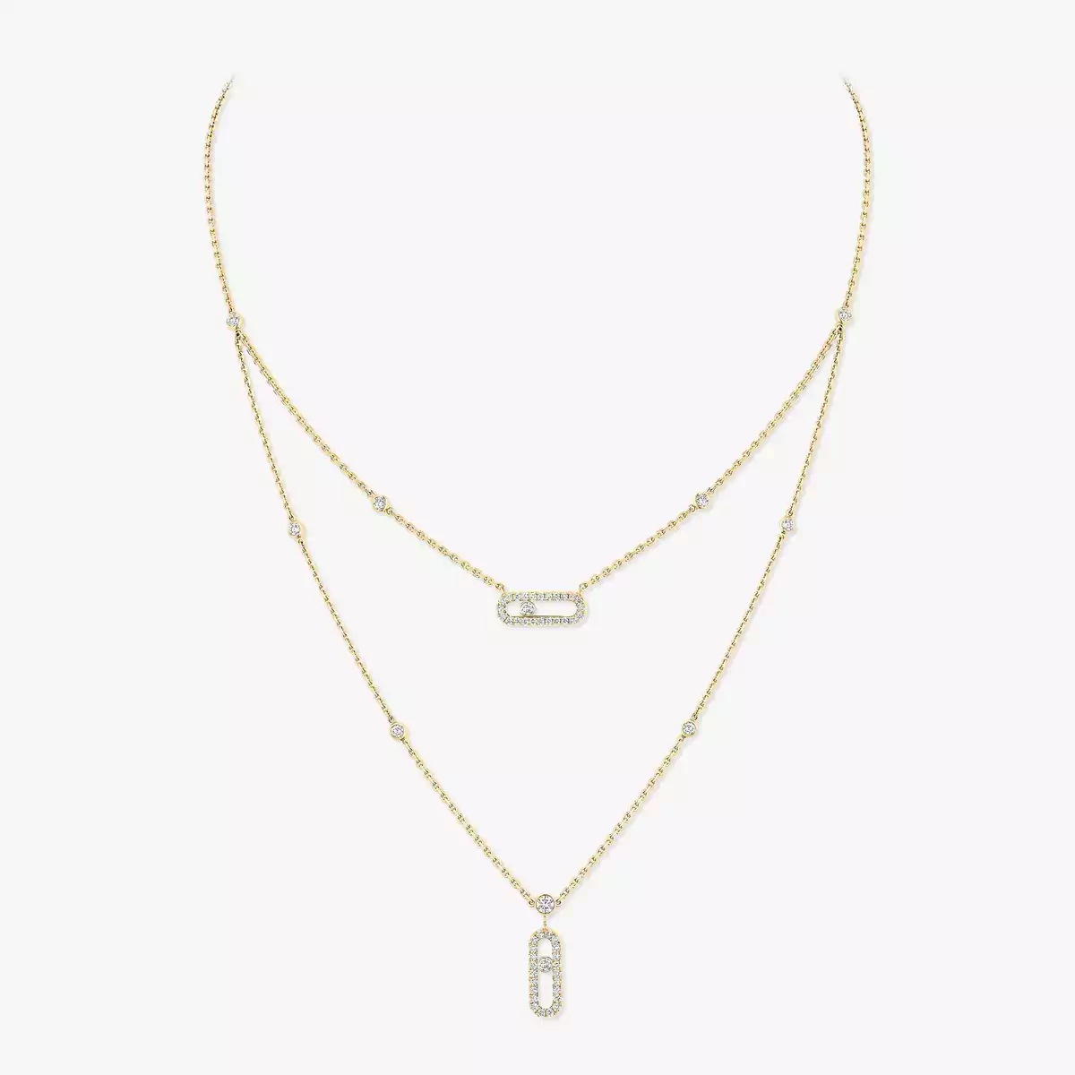 Move Uno 2 Rows PavÃ©-Yellow Gold Diamond Necklace