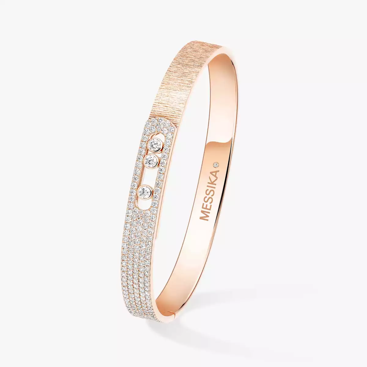 Move Noa CiselÃ© Semi-PavÃ© Bangle Large Size -Pink Gold Diamond Bracelet