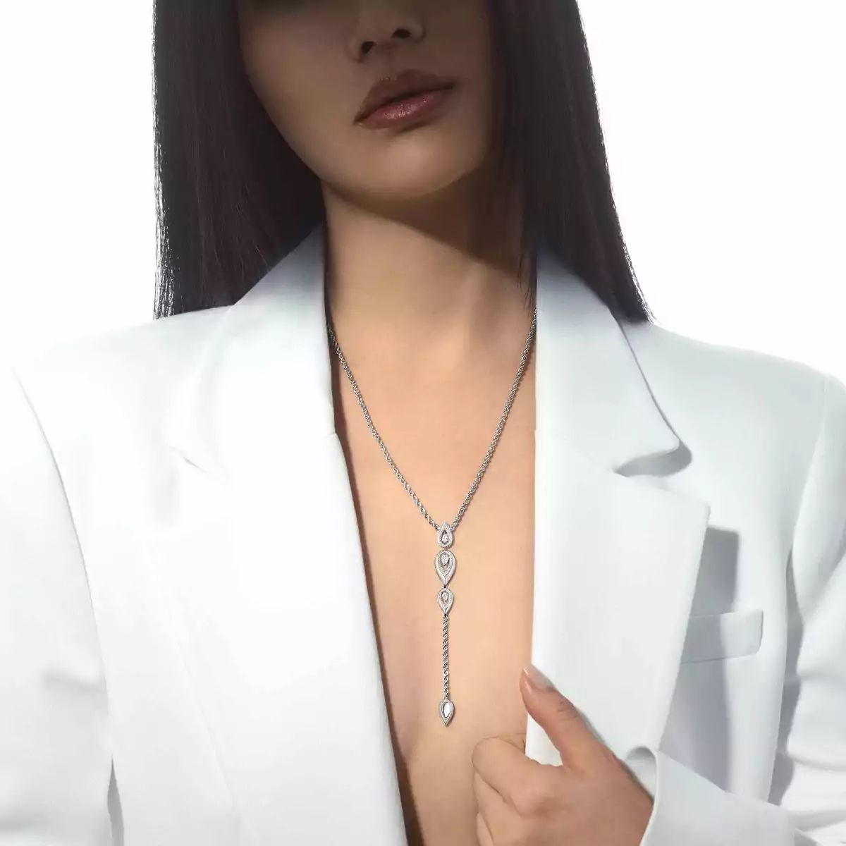 Fiery Tie Necklace -White Gold Diamond Necklace