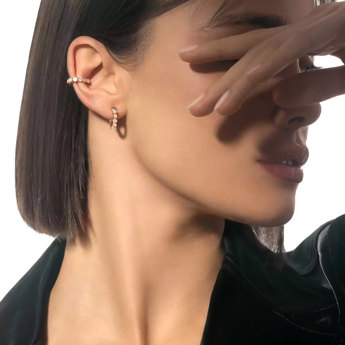 D-Vibes Mono Clip Earring -Pink Gold Diamond Earrings