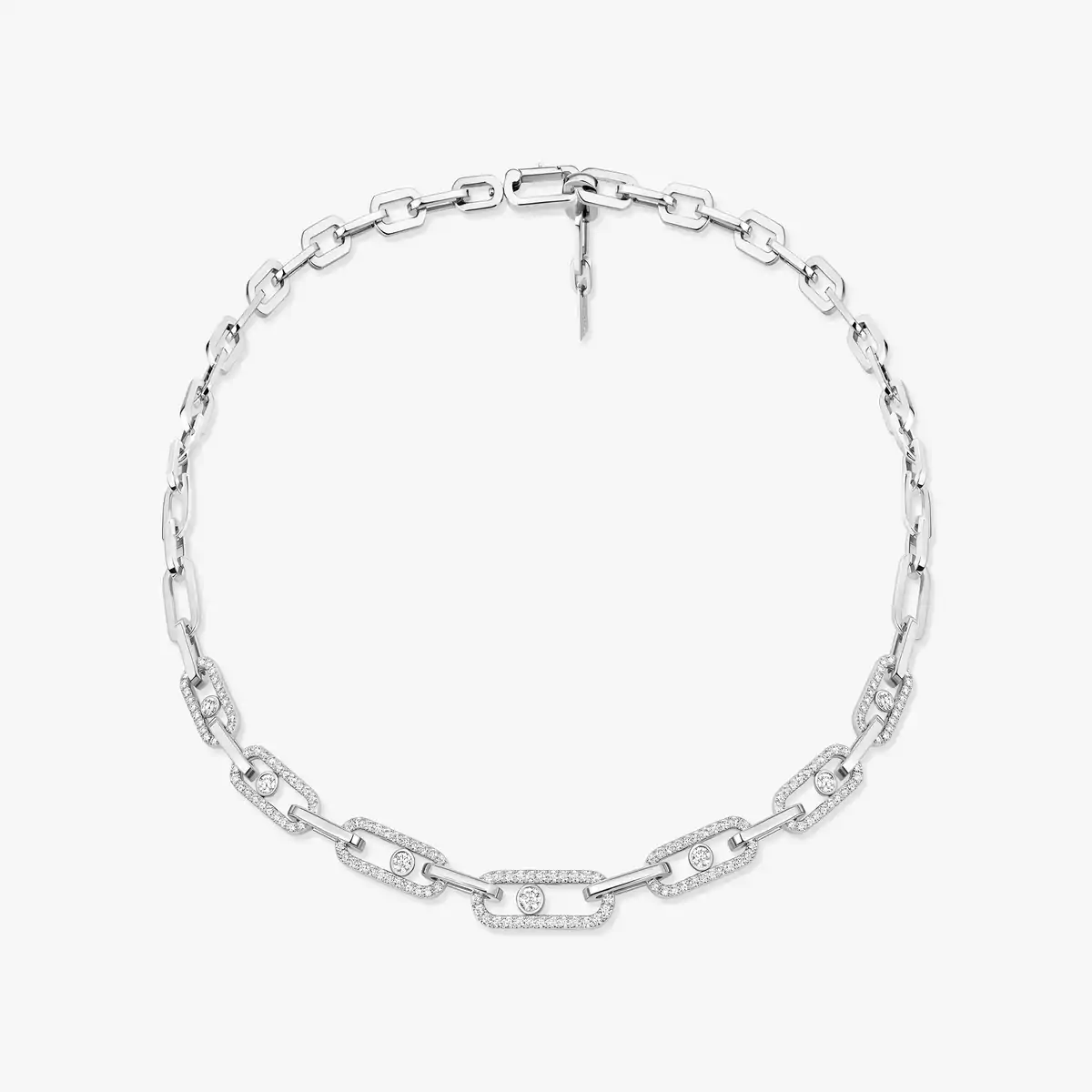 Move Link Pavé -White Gold Diamond Necklace