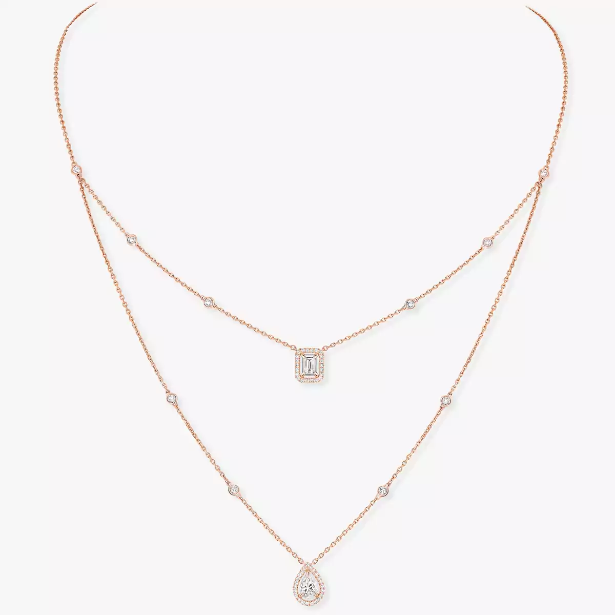 My Twin 2-Row 0.40 ct x 2 -Pink Gold Diamond Necklace