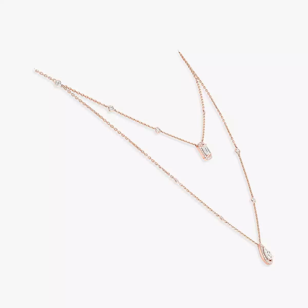 My Twin 2-Row 0.40 ct x 2 -Pink Gold Diamond Necklace