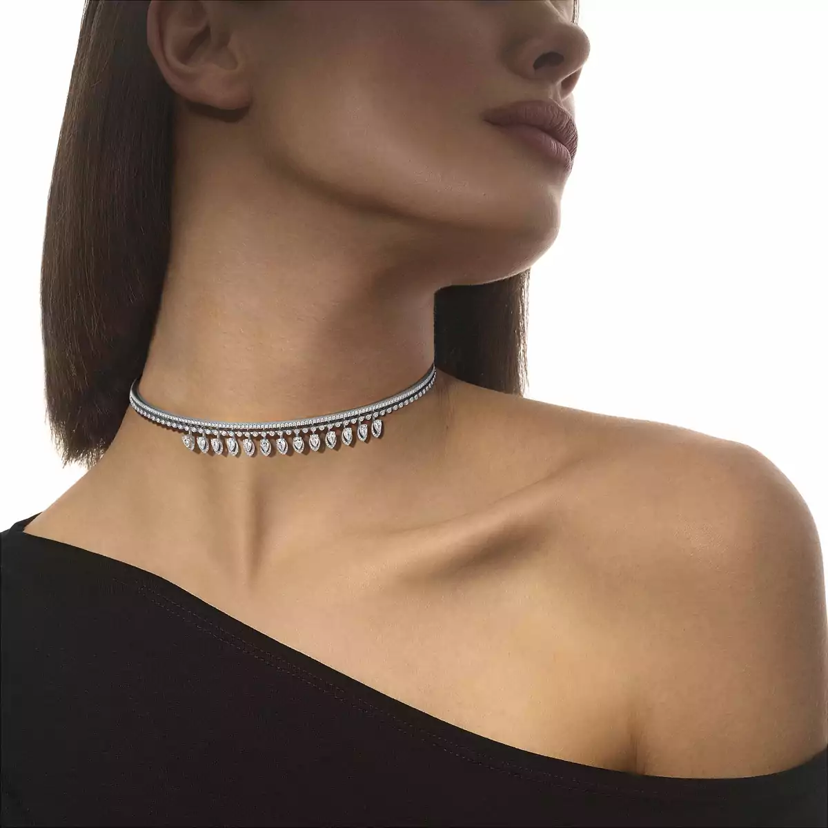 Desert Bloom Choker Skinny-White Gold Diamond Necklace