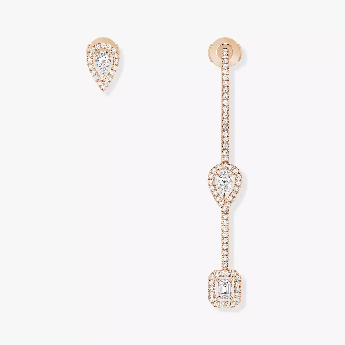 My Twin Hook and Stud 3x0.10ct -Pink Gold Diamond Earrings