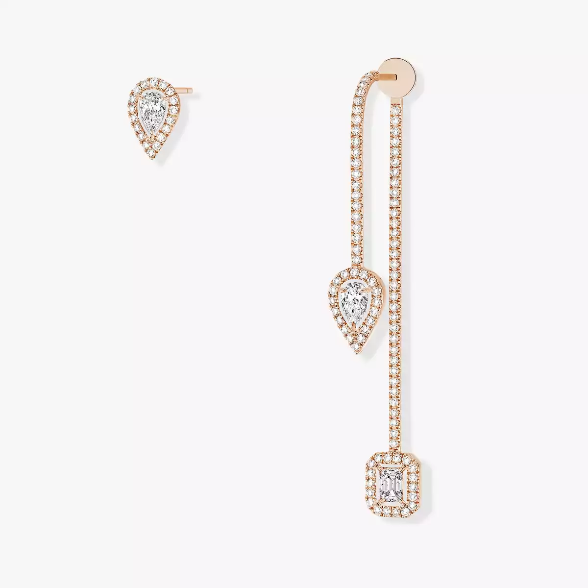 My Twin Hook and Stud 3x0.10ct -Pink Gold Diamond Earrings
