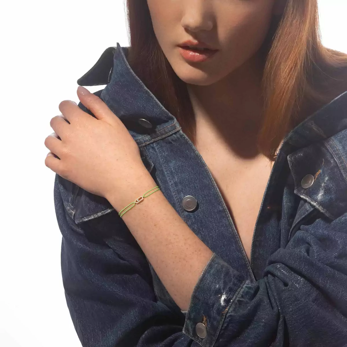 Move Uno Neon Green Cord Bracelet -Yellow Gold Diamond Bracelet