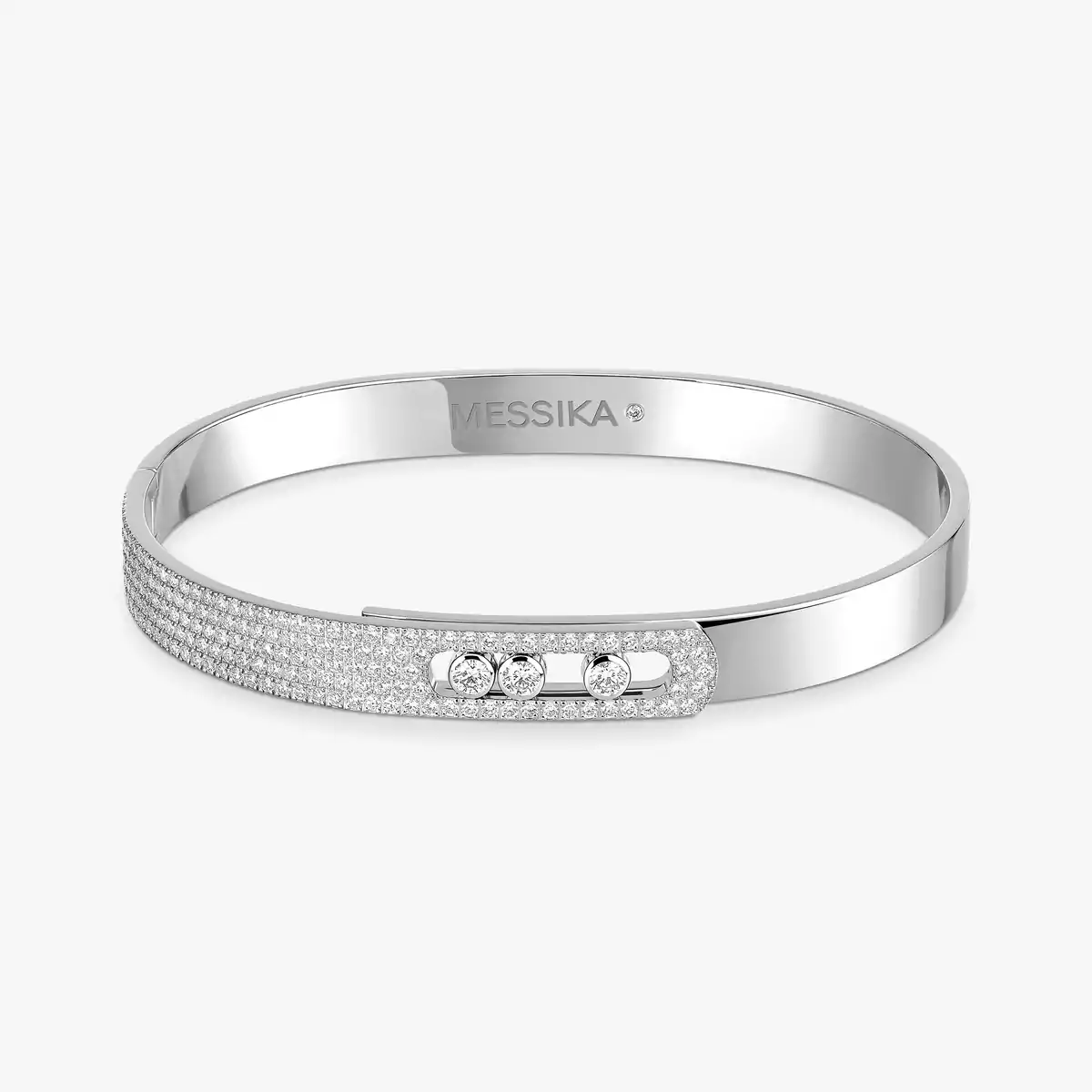 Move Noa Semi-PavÃ© Bangle Large Size -White Gold Diamond Bracelet